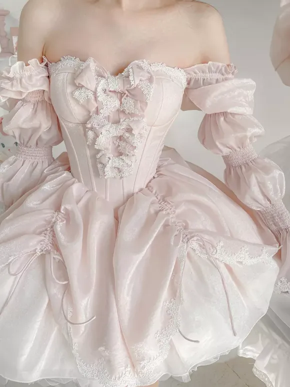 Ballet Sweet Lolita Dress Long Sleeves Bows Black Lolita Dress With Train