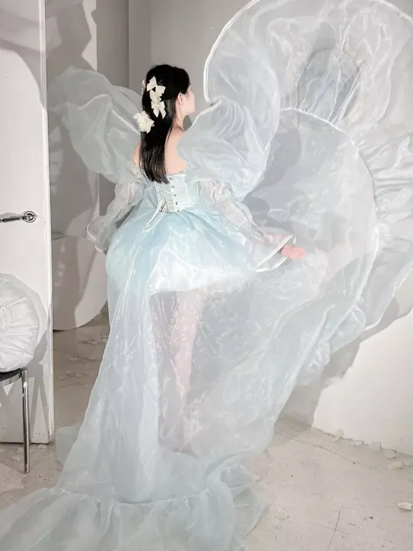 Ballet Sweet Lolita Dress Long Sleeves Bows Black Lolita Dress With Train