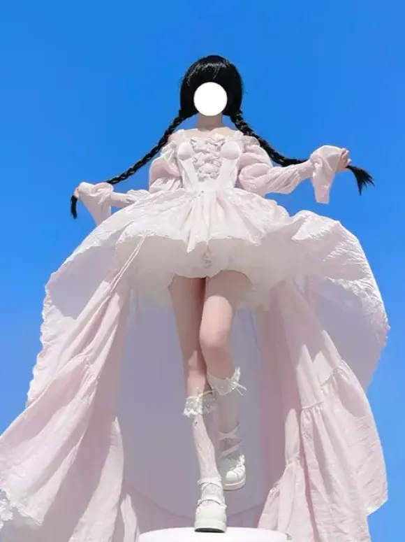 Ballet Sweet Lolita Dress Long Sleeves Bows Black Lolita Dress With Train