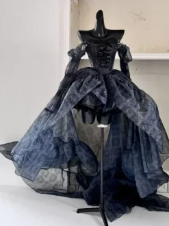 Ballet Sweet Lolita Dress Long Sleeves Bows Black Lolita Dress With Train