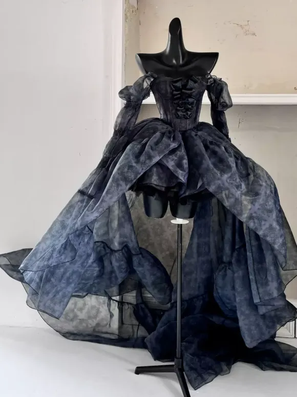 Ballet Sweet Lolita Dress Long Sleeves Bows Black Lolita Dress With Train