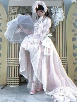 Ballet Sweet Lolita Dress Long Sleeves Bows Black Lolita Dress With Train