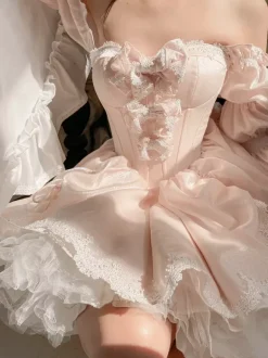 Ballet Sweet Lolita Dress Long Sleeves Bows Black Lolita Dress With Train