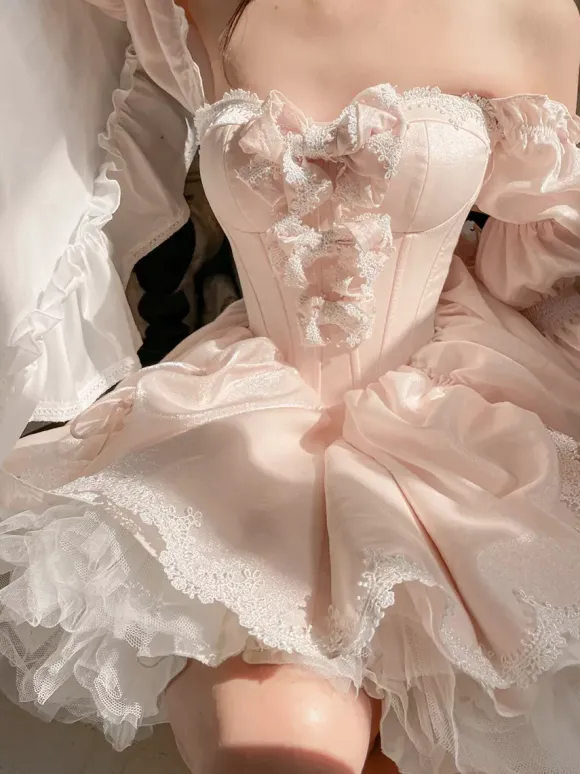 Ballet Sweet Lolita Dress Long Sleeves Bows Black Lolita Dress With Train