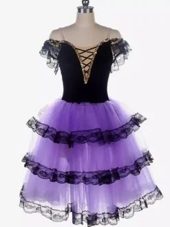 Ballet White Girl's Kid's Ballerina Lace Up Off Shoulder Polyester Dress Performance Wear