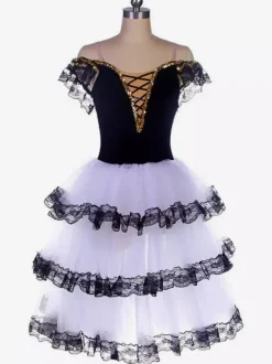Ballet White Girl's Kid's Ballerina Lace Up Off Shoulder Polyester Dress Performance Wear