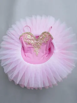Ballet Dance Costume Pink Tutu Dress Straps Embroidered Ballerina Dresses