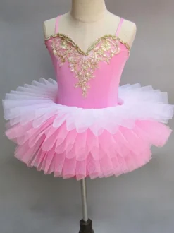 Ballet Dance Costume Pink Tutu Dress Straps Embroidered Ballerina Dresses
