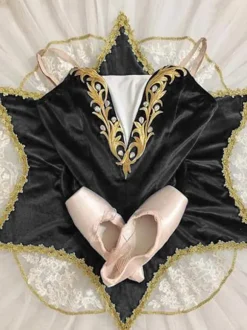 Ballet Dance Costumes Black Women's Adult's Ballerina Lace Sequins Lace Polyester Dress Set Performance Wear
