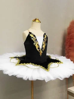 Ballet Dance Costumes Black Women's Adult's Ballerina Lace Sequins Lace Polyester Dress Set Performance Wear
