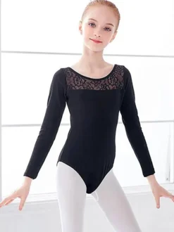 Ballet Dance Costumes Black Women's Kid's Ballerina Lace Pleated Artwork Shaping Lycra Spandex Jumpsuit Jumpsuit dancing wear