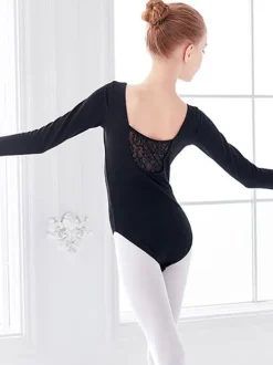 Ballet Dance Costumes Black Women's Kid's Ballerina Lace Pleated Artwork Shaping Lycra Spandex Jumpsuit Jumpsuit dancing wear