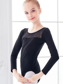 Ballet Dance Costumes Black Women's Kid's Ballerina Lace Pleated Artwork Shaping Lycra Spandex Jumpsuit Jumpsuit dancing wear
