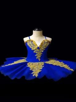 Ballet Dance Costumes Blue Girl's Kid's Ballerina Rhinestones Lace Lace Polyester Dress Set Performance Wear