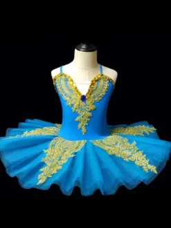 Ballet Dance Costumes Blue Girl's Kid's Ballerina Rhinestones Lace Lace Polyester Dress Set Performance Wear