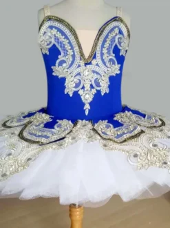 Ballet Dance Costumes Blue Women's Kid's Ballerina Ruffles Lace Polyester Dress Dancing Wear