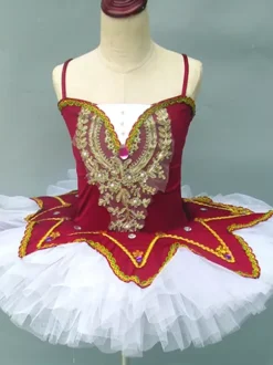 Ballet Dance Costumes Burgundy Girl's Kid's Ballerina Lace Sequins Lace Polyester Dress Set Performance Wear