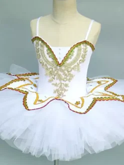 Ballet Dance Costumes Burgundy Girl's Kid's Ballerina Lace Sequins Lace Polyester Dress Set Performance Wear