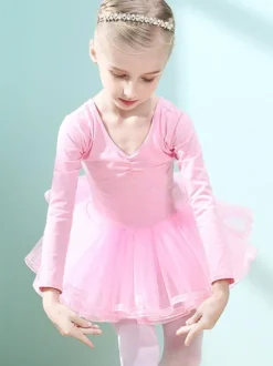 Ballet Dance Costumes Lavender Women's Kid's Dancer Cut Out Ruffles Artwork Pleated Cotton Blend Dress Tunic dancing wear