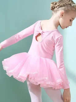 Ballet Dance Costumes Lavender Women's Kid's Dancer Cut Out Ruffles Artwork Pleated Cotton Blend Dress Tunic dancing wear