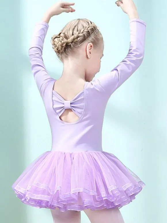 Ballet Dance Costumes Lavender Women's Kid's Dancer Cut Out Ruffles Artwork Pleated Cotton Blend Dress Tunic dancing wear