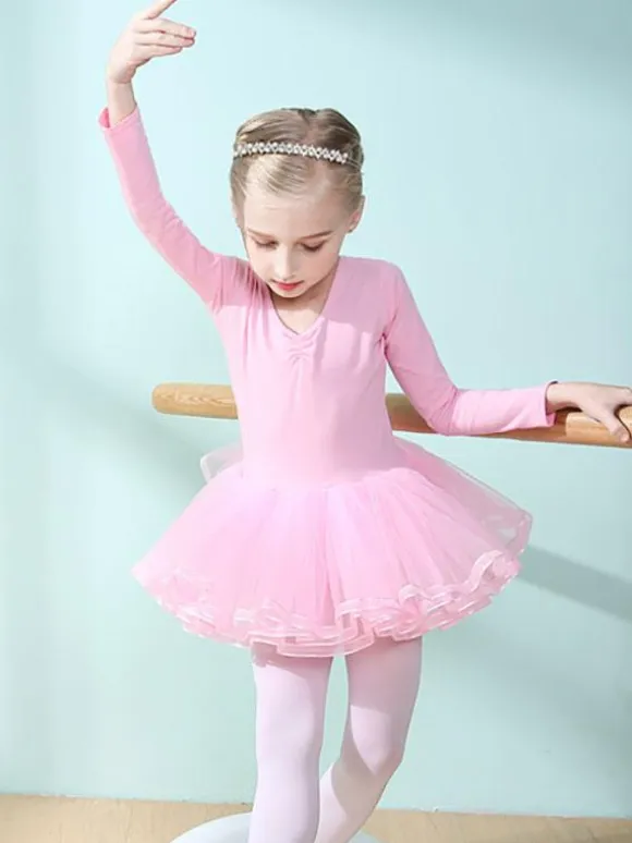 Ballet Dance Costumes Lavender Women's Kid's Dancer Cut Out Ruffles Artwork Pleated Cotton Blend Dress Tunic dancing wear
