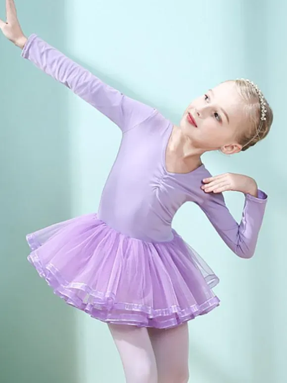Ballet Dance Costumes Lavender Women's Kid's Dancer Cut Out Ruffles Artwork Pleated Cotton Blend Dress Tunic dancing wear