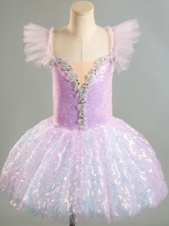 Ballet Dance Costumes Lavender Women's Kid's Ballerina Ruffles Lace Polyester Dress Dancing Wear
