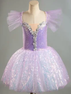 Ballet Dance Costumes Lavender Women's Kid's Ballerina Ruffles Lace Polyester Dress Dancing Wear
