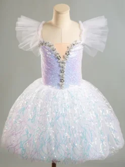 Ballet Dance Costumes Lavender Women's Kid's Ballerina Ruffles Lace Polyester Dress Dancing Wear