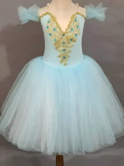 Ballet Dance Costumes Lavender Girl's Short Sleeves Beaded Ballerina Polyester Dress Performance Wear