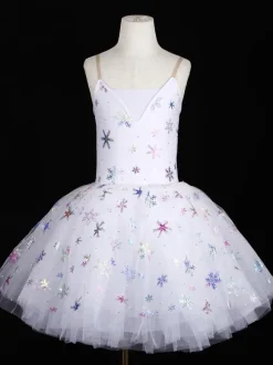 Ballet Dance Costumes Light Sky Blue Girl's Adult's Ballerina Sequins Ruffles Lace Polyester Dress Performance Wear