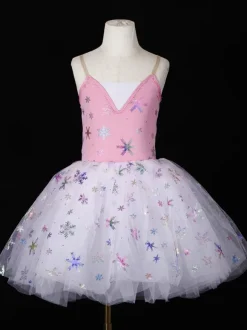 Ballet Dance Costumes Light Sky Blue Girl's Adult's Ballerina Sequins Ruffles Lace Polyester Dress Performance Wear