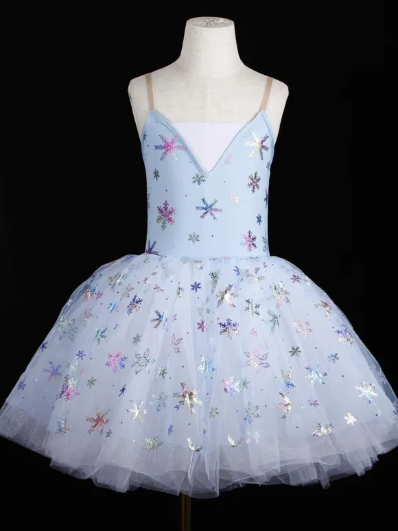 Ballet Dance Costumes Light Sky Blue Girl's Adult's Ballerina Sequins Ruffles Lace Polyester Dress Performance Wear