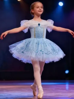 Ballet Dance Costumes Light Sky Blue Ballerina Off Shoulder Polyester Dancing Wear