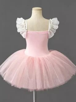Ballet Dance Costumes Pink Girl's Lace Bandage Ballerina Polyester Dress Performance Wear