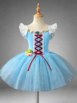 Ballet Dance Costumes Pink Girl's Lace Bandage Ballerina Polyester Dress Performance Wear