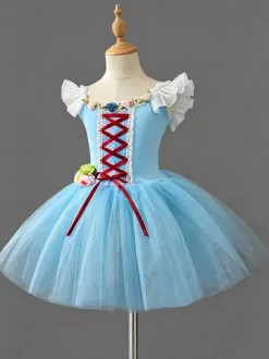 Ballet Dance Costumes Pink Girl's Lace Bandage Ballerina Polyester Dress Performance Wear