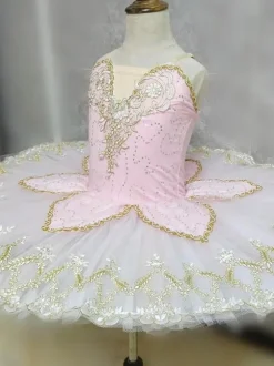 Ballet Dance Costumes Pink Women's Adult's Ballerina Sequins Applique Lace Polyester Dress Set Performance Wear
