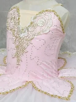 Ballet Dance Costumes Pink Women's Adult's Ballerina Sequins Applique Lace Polyester Dress Set Performance Wear