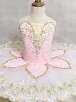 Ballet Dance Costumes Pink Women's Adult's Ballerina Sequins Applique Lace Polyester Dress Set Performance Wear