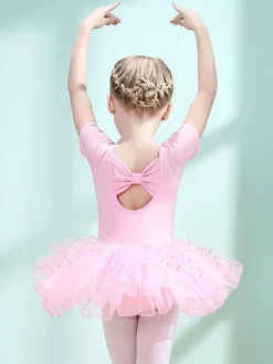 Ballet Dance Costumes Pink Women's Kid's Dancer Cut Out Ruffles Polka Dot Pleated Cotton Blend Dress Tunic performance wear
