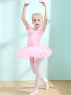 Ballet Dance Costumes Pink Women's Kid's Dancer Cut Out Ruffles Polka Dot Pleated Cotton Blend Dress Tunic performance wear