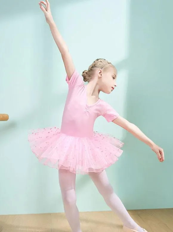 Ballet Dance Costumes Pink Women's Kid's Dancer Cut Out Ruffles Polka Dot Pleated Cotton Blend Dress Tunic performance wear