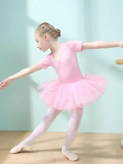 Ballet Dance Costumes Pink Women's Kid's Dancer Cut Out Ruffles Polka Dot Pleated Cotton Blend Dress Tunic performance wear