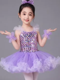 Ballet Dance Costumes Purple Girl's Kid's Ballerina Sequins Polyester Dress Dancing Costumes