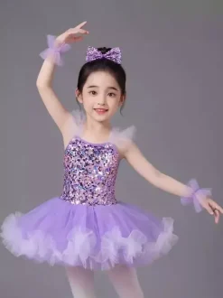 Ballet Dance Costumes Purple Girl's Kid's Ballerina Sequins Polyester Dress Dancing Costumes
