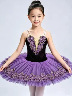 Ballet Dance Costumes Purple Girl's Kid's Ballerina Embroidered Polyester Dancing Wear