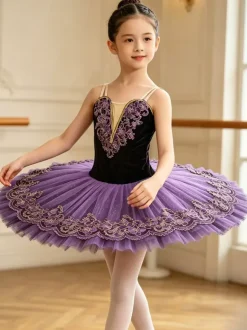 Ballet Dance Costumes Purple Girl's Kid's Ballerina Embroidered Polyester Dancing Wear