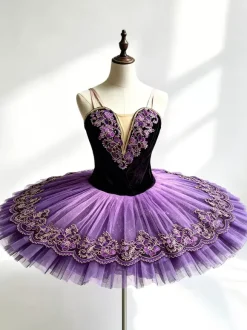 Ballet Dance Costumes Purple Girl's Kid's Ballerina Embroidered Polyester Dancing Wear